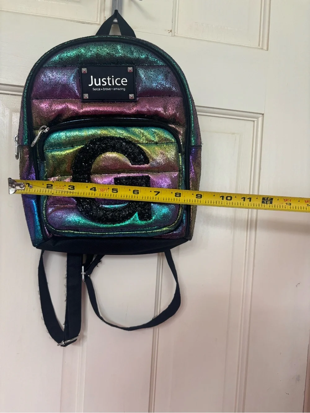 Justice Iridescent Multi-Color Sequin Mini Backpack with Black 'G'